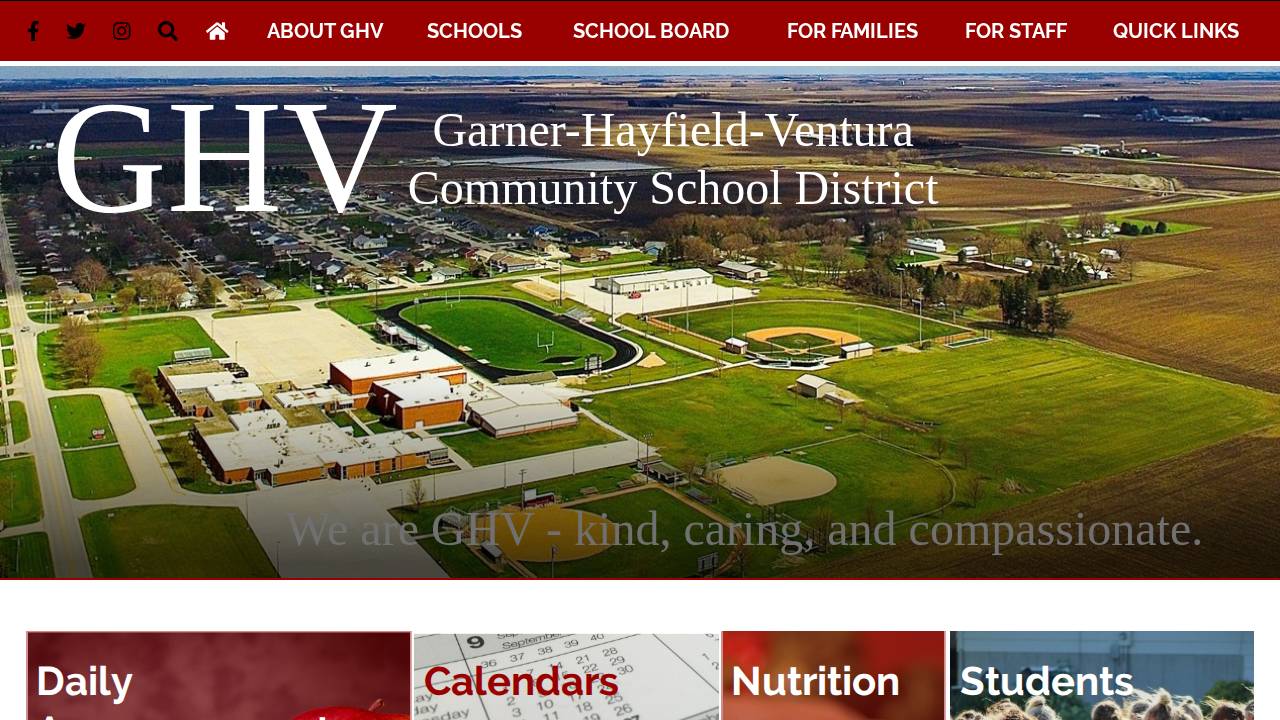 Garner-Hayfield-Ventura Comm School District website screenshot