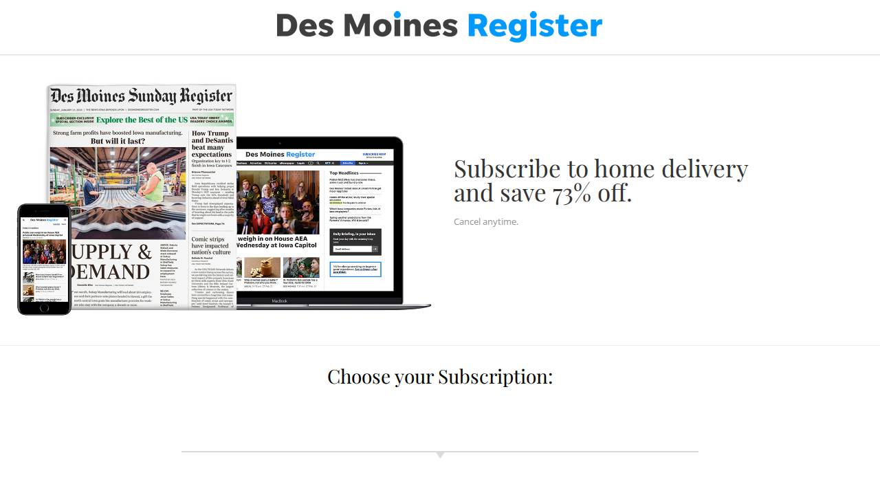 Des Moines Register website screenshot