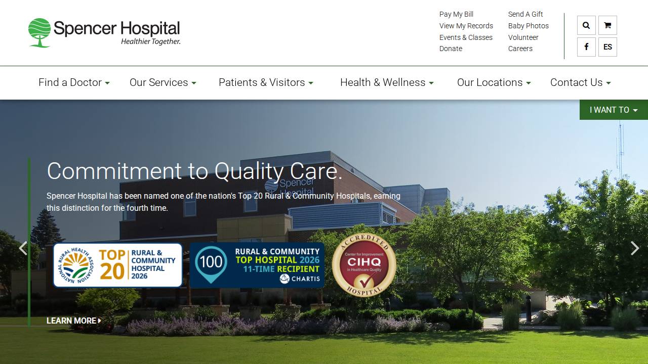 Spencer Hospital website screenshot