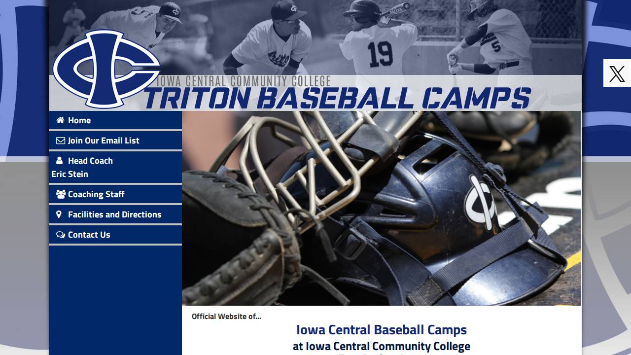Iowa Central Baseball Camps website screenshot