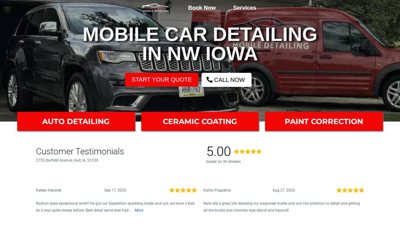 Car Detailing Northwest Iowa website screenshot