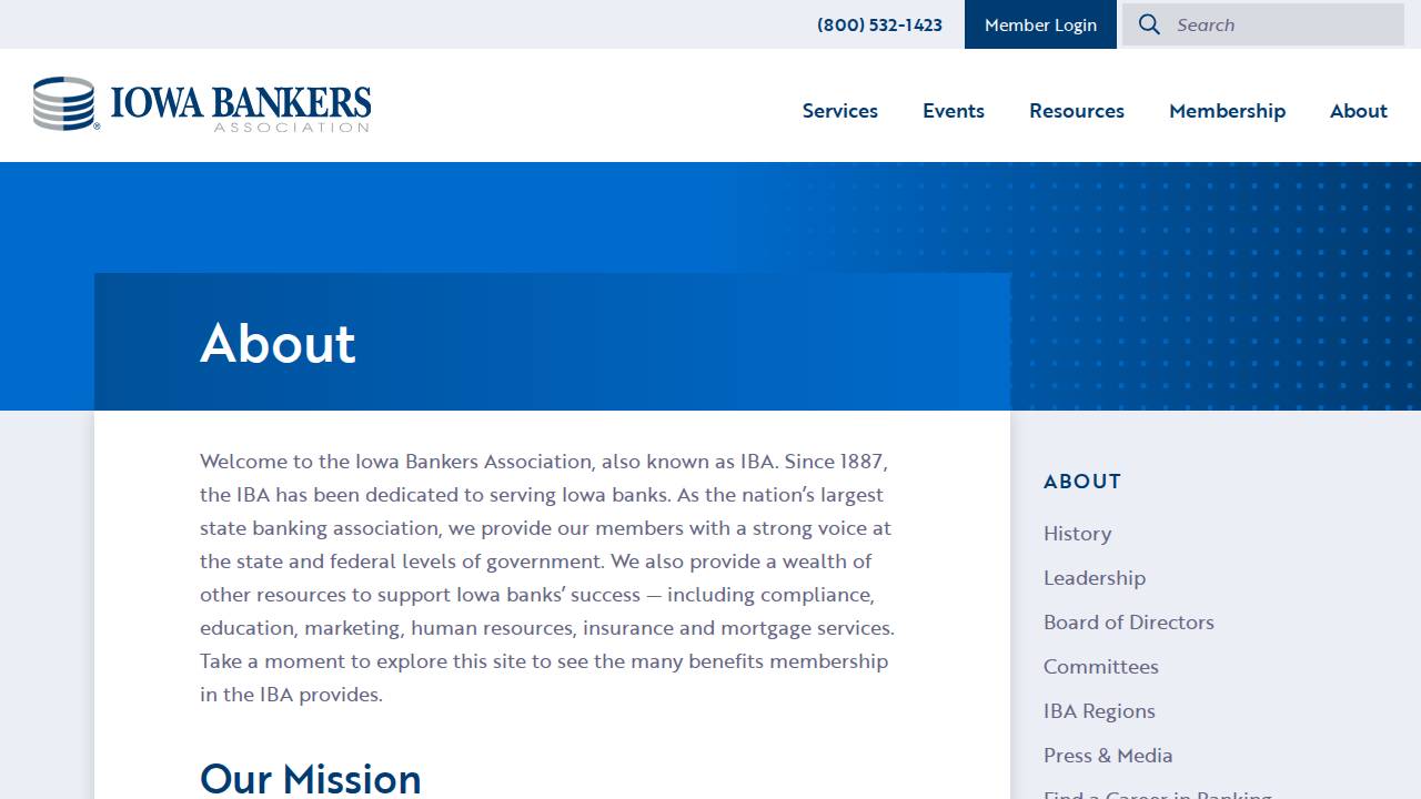 Iowa Bankers Association website screenshot