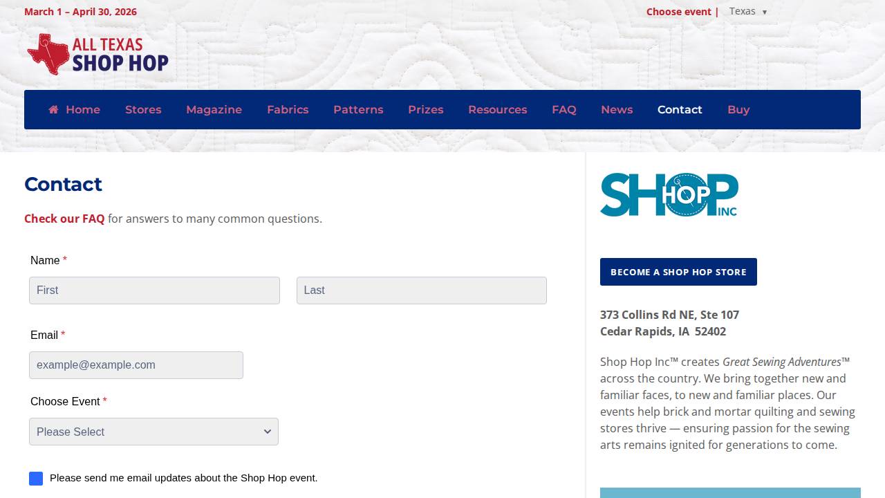 All Iowa Shop Hop website screenshot