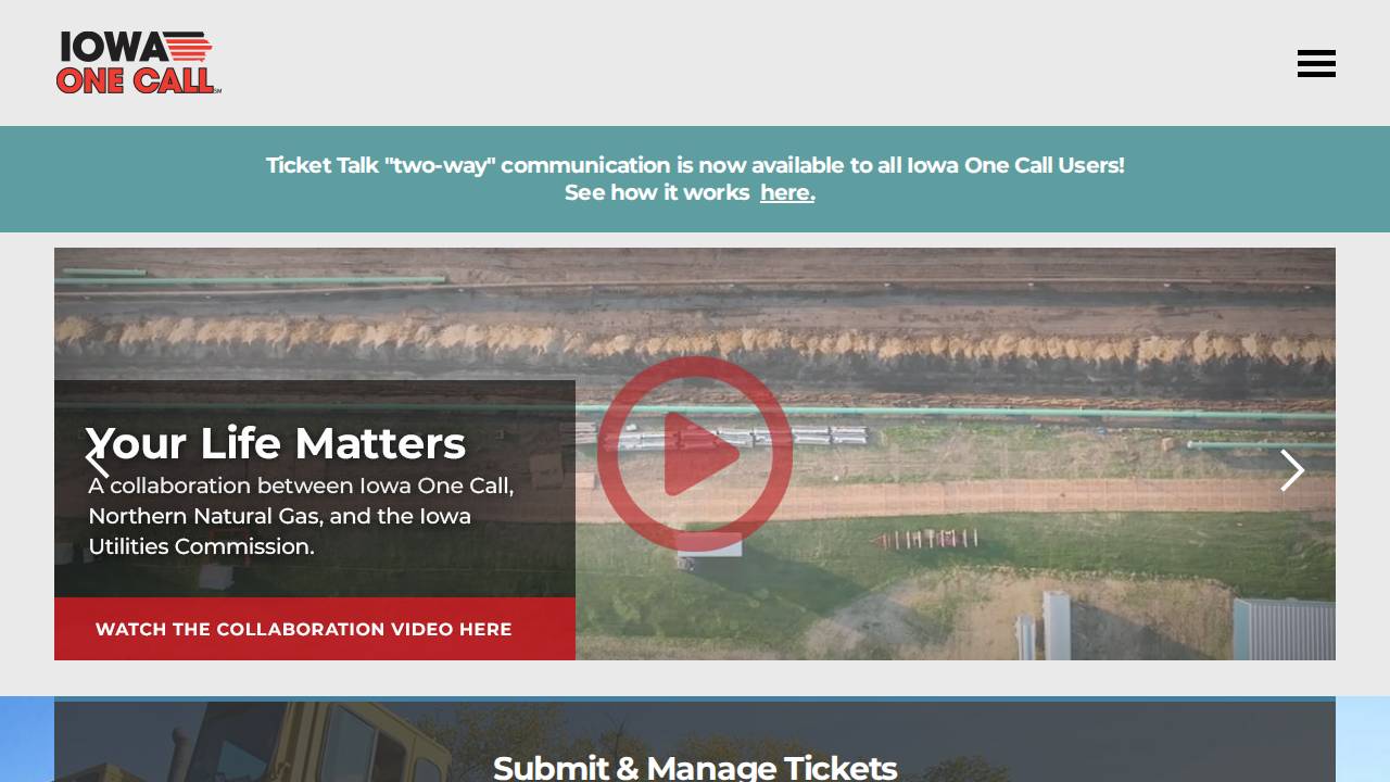 Iowa One Call website screenshot