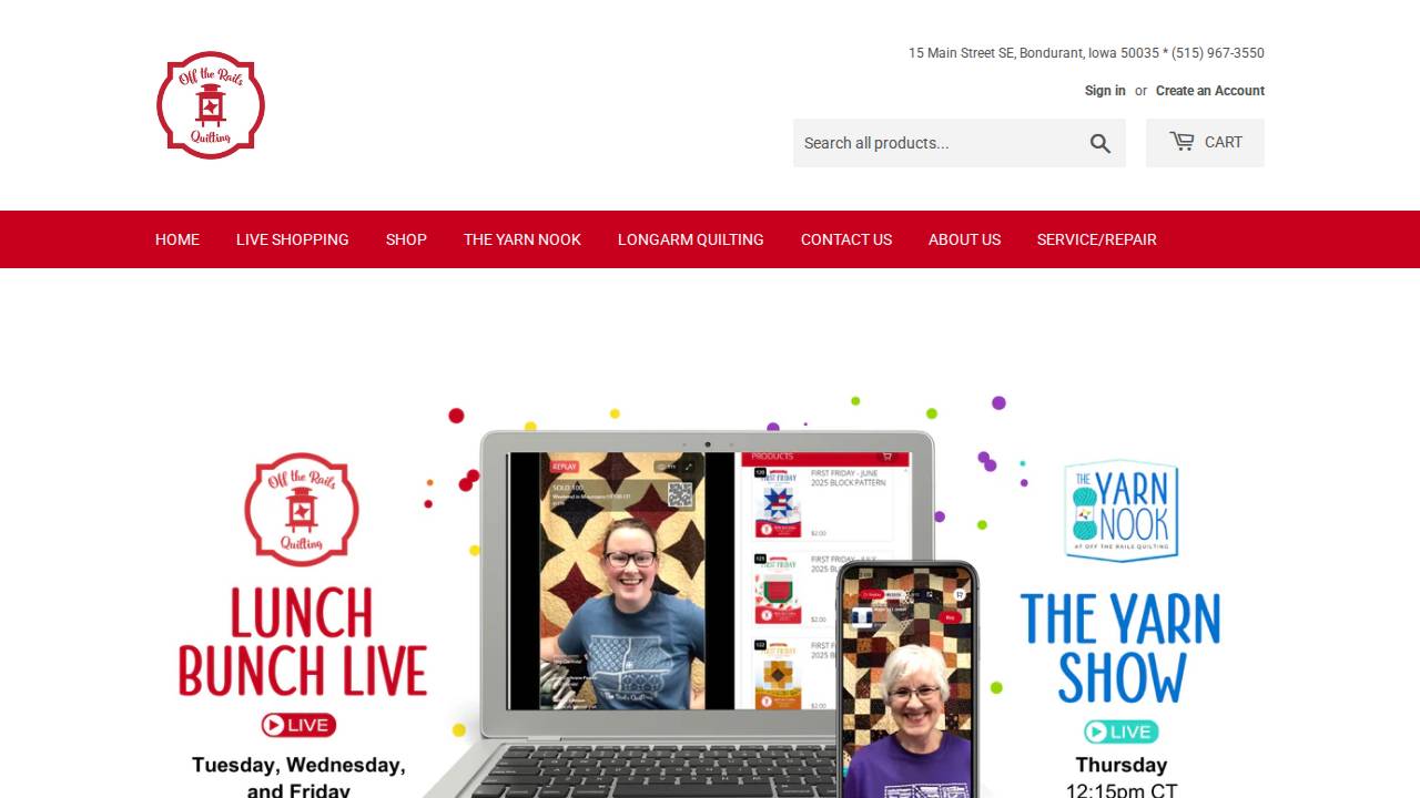 Off the Rails Quilting, Iowa's Happiest Quilt Shop & Yarn Nook website screenshot