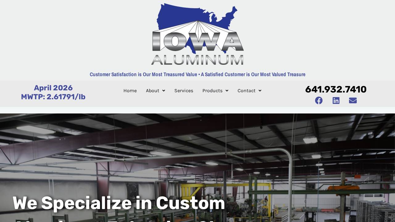 Iowa Aluminum website screenshot