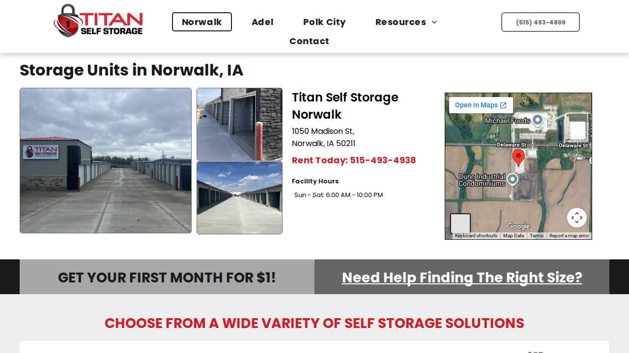 Titan Self Storage website screenshot