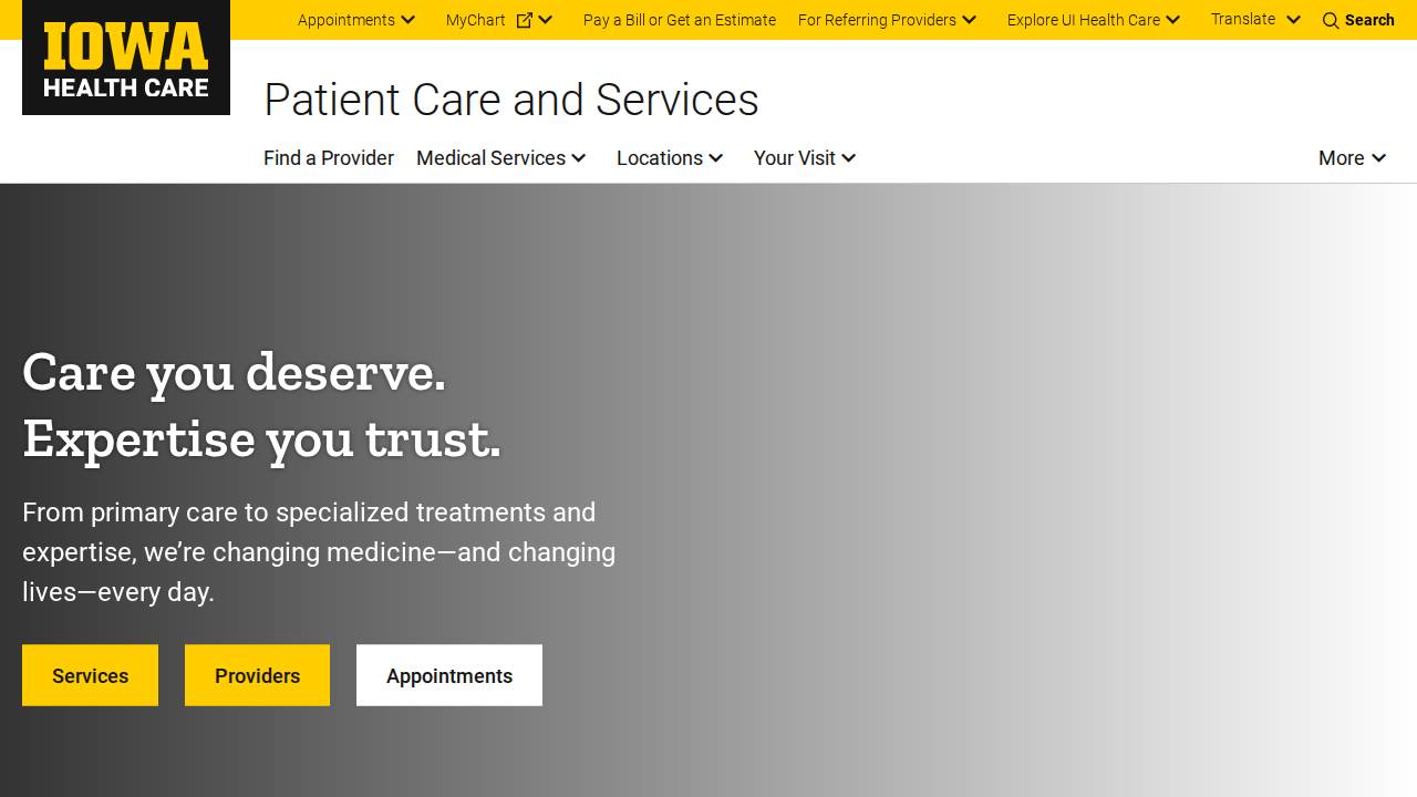 UI Health Care website screenshot