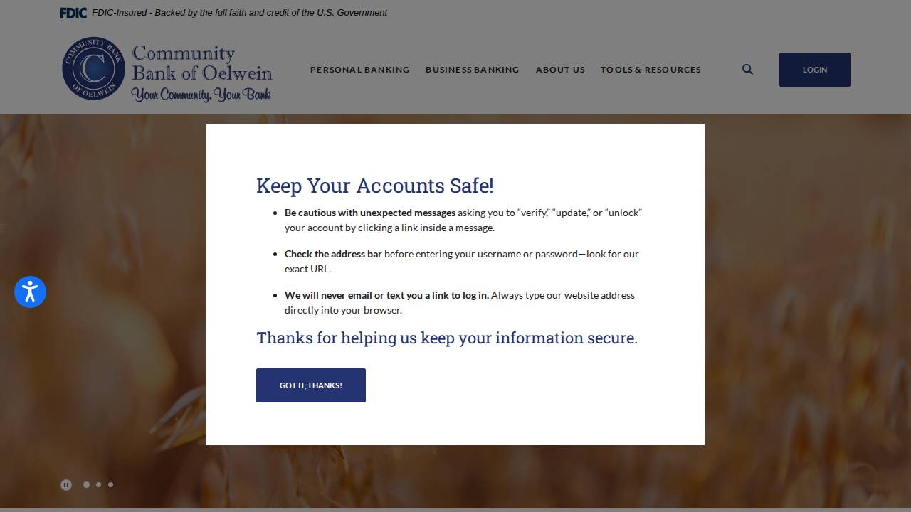 Community Bank of Oelwein website screenshot