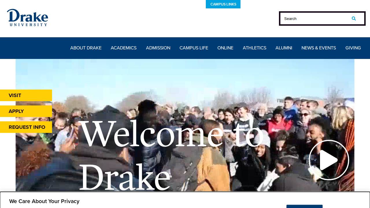 Drake University website screenshot