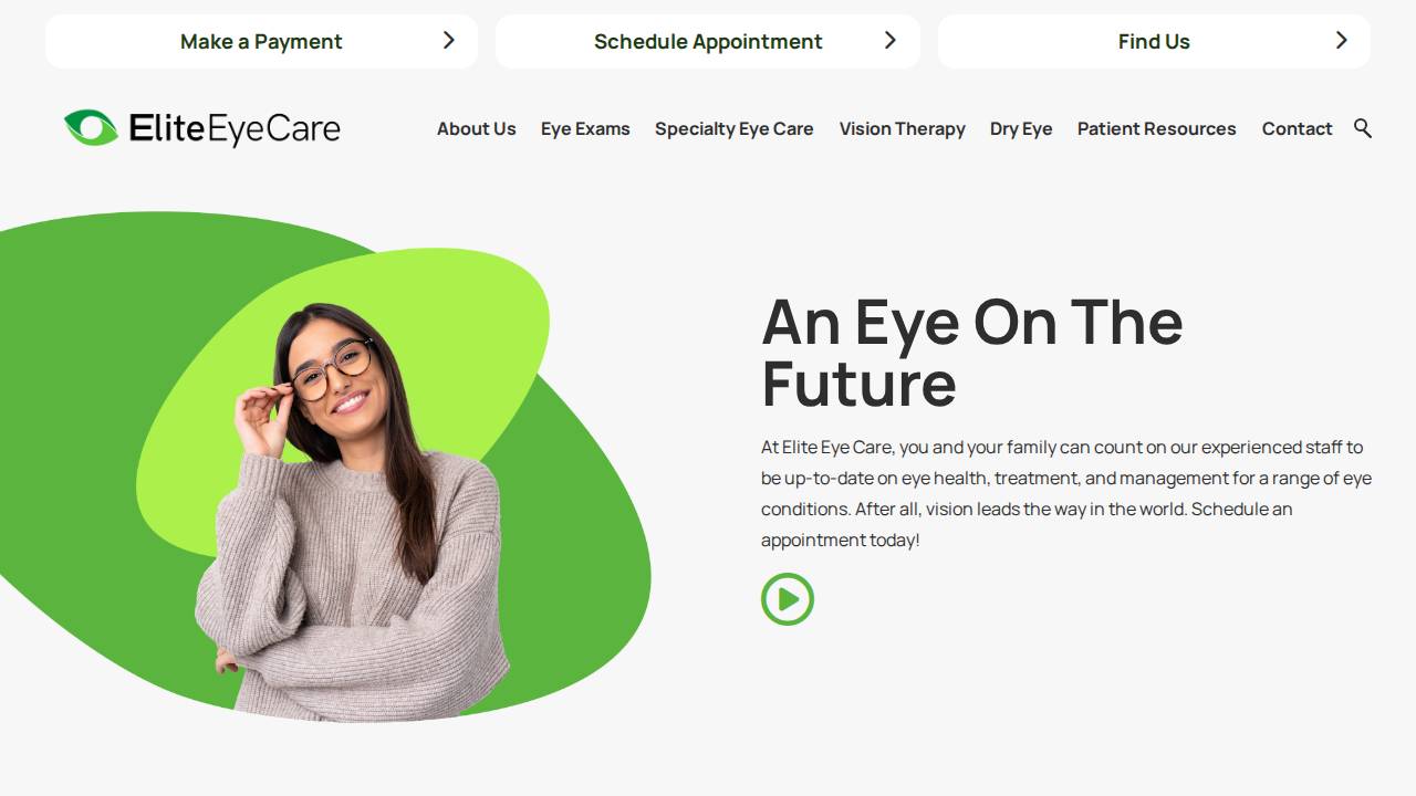 Elite Eye Care website screenshot