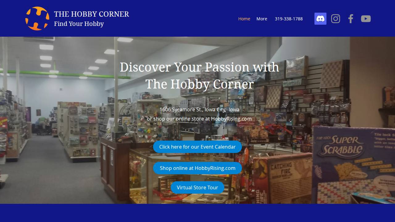 The Hobby Corner in Iowa City website screenshot