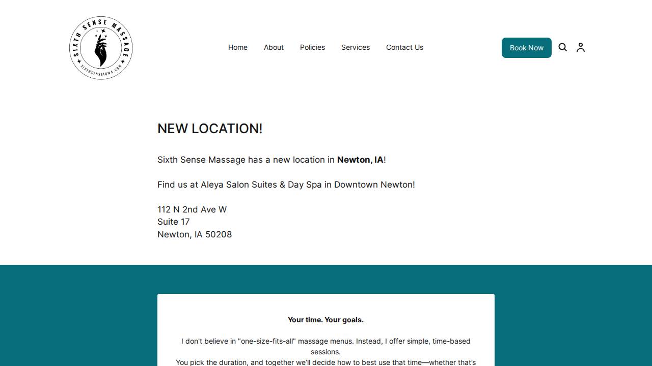 Sixth Sense Massage website screenshot