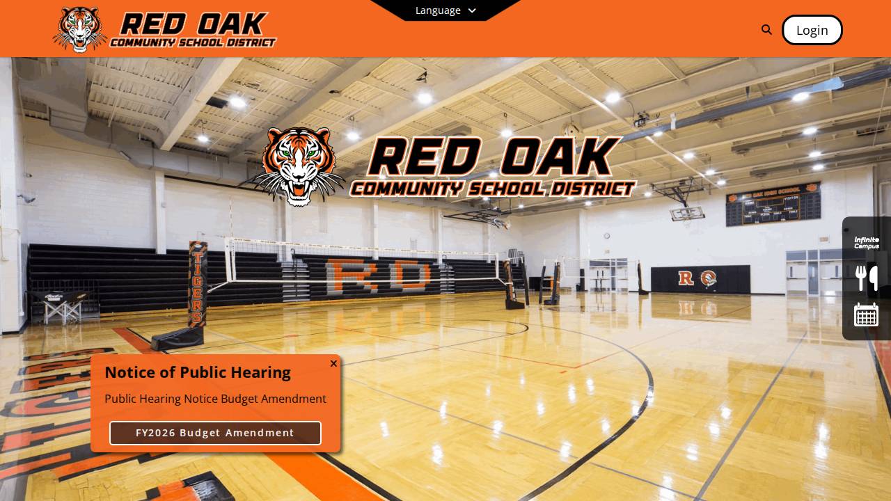 Red Oak Community School District website screenshot