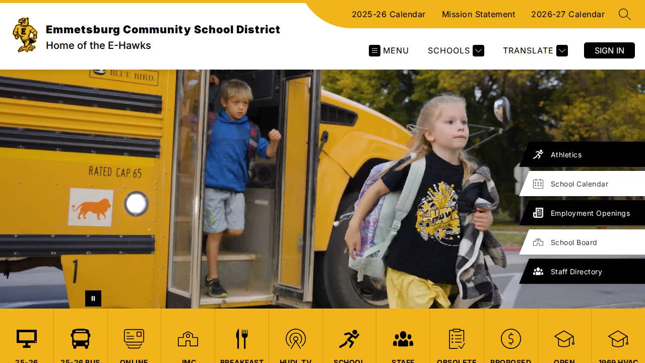 Emmetsburg Community School District website screenshot