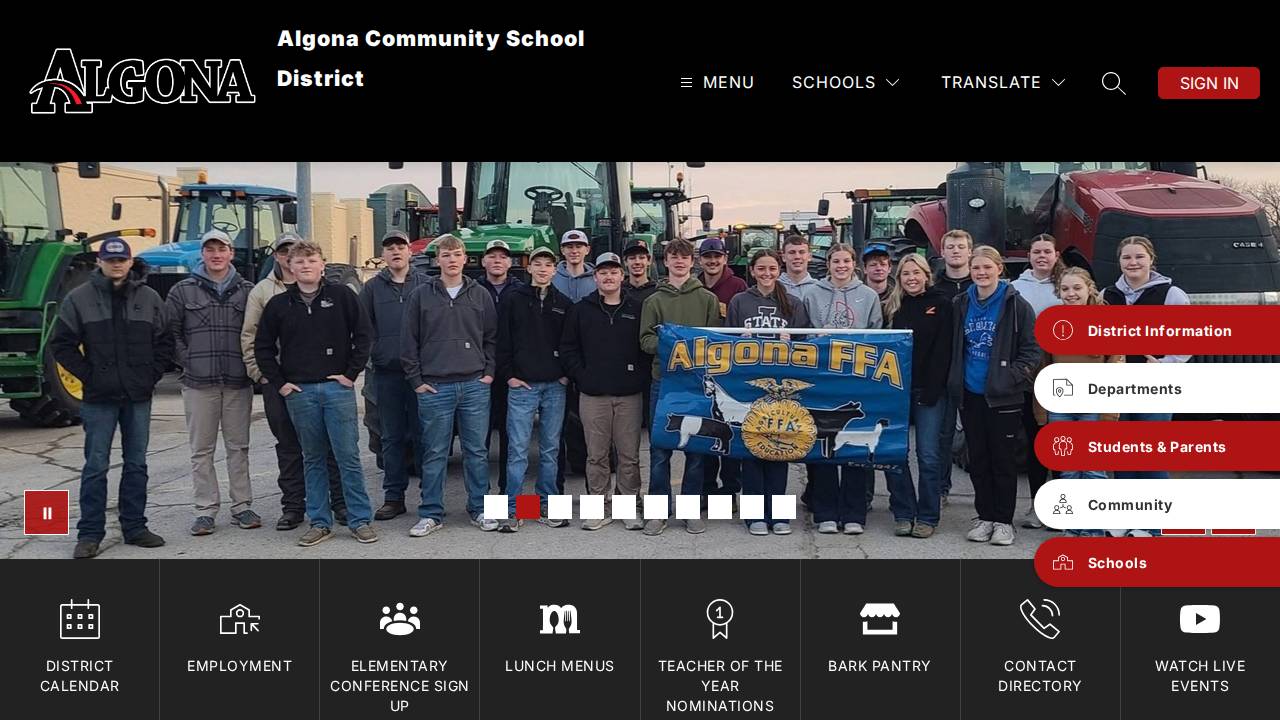 Algona Comm School District website screenshot
