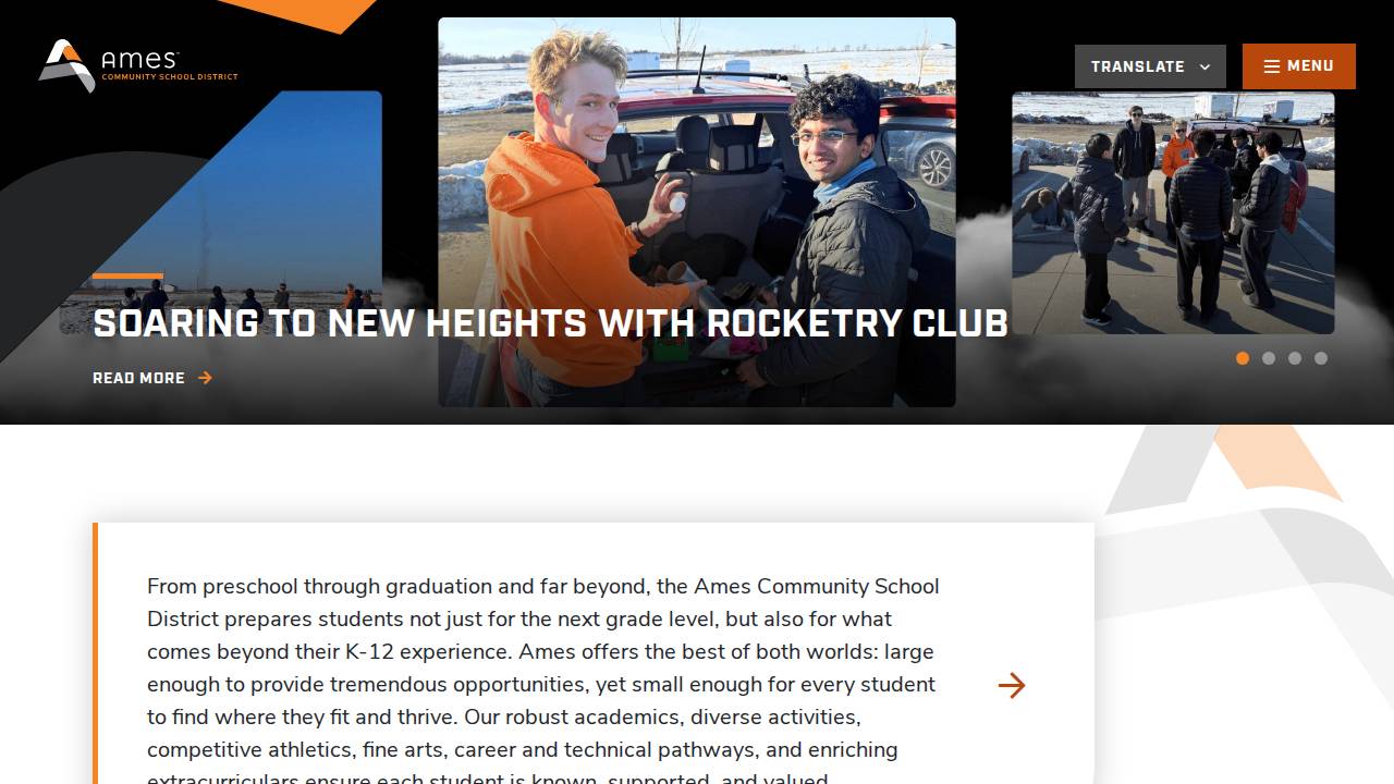 Ames Comm School District website screenshot