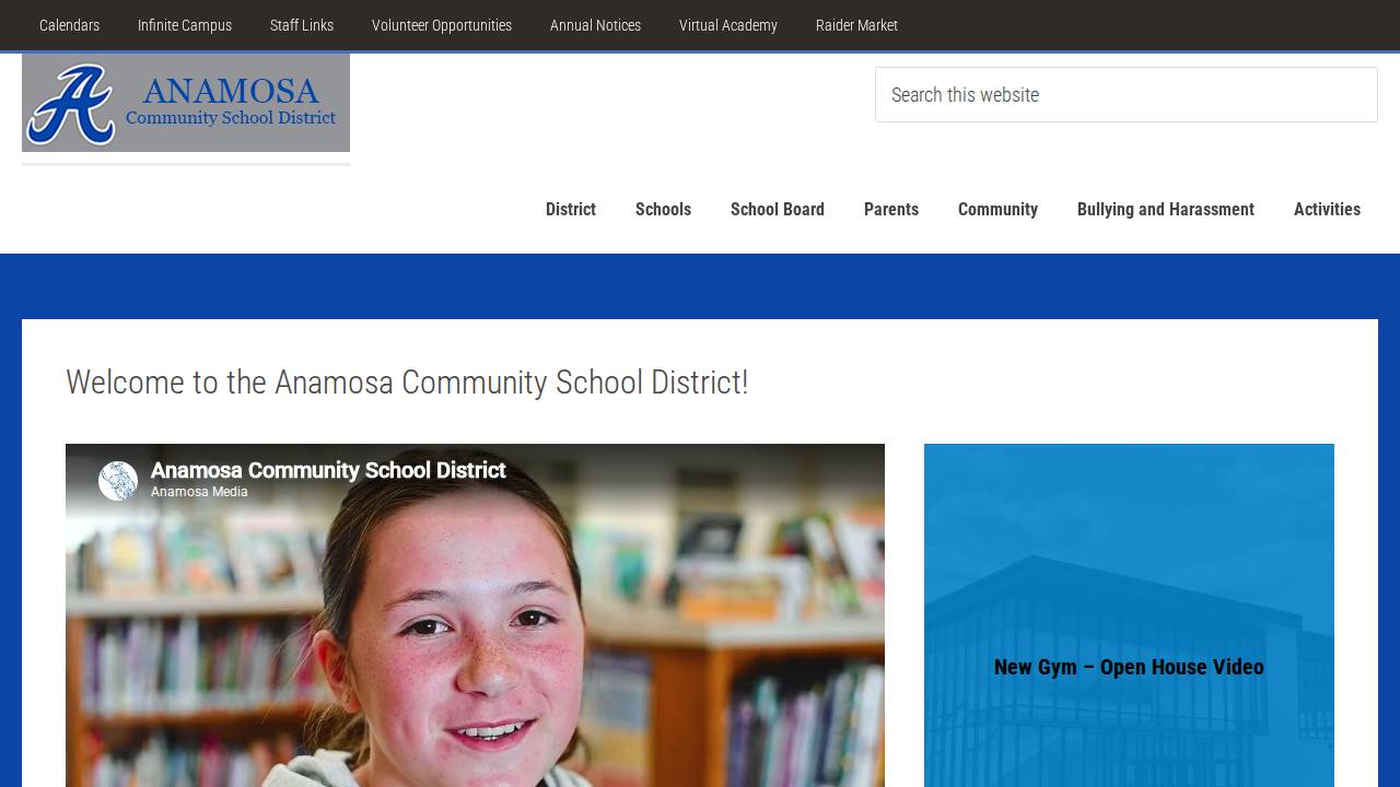 Anamosa Comm School District website screenshot