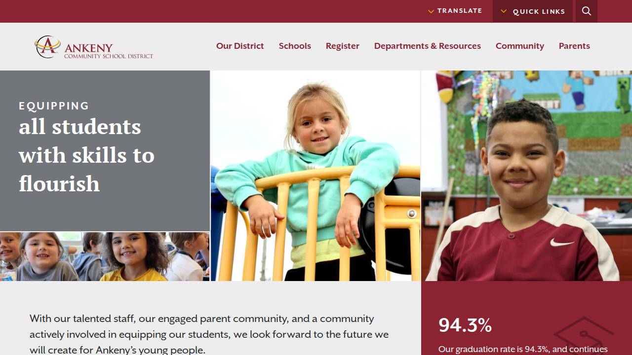 Ankeny Comm School District website screenshot