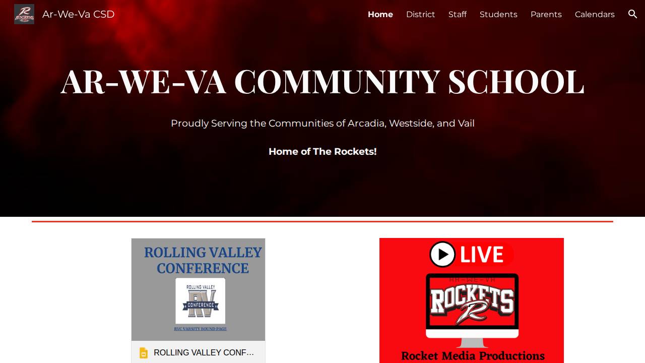 Ar-We-Va Comm School District website screenshot