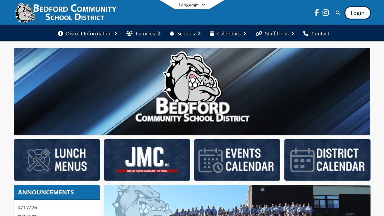 Bedford Comm School District website screenshot