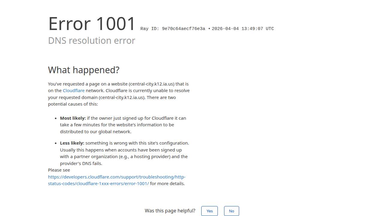 Central City Comm School District website screenshot