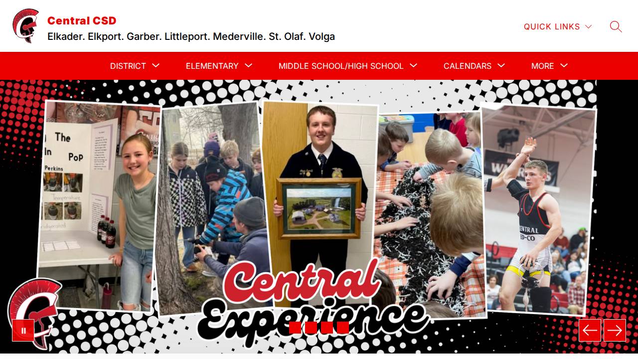 Central Comm School District website screenshot