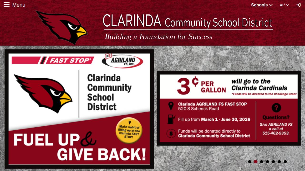 Clarinda Comm School District website screenshot