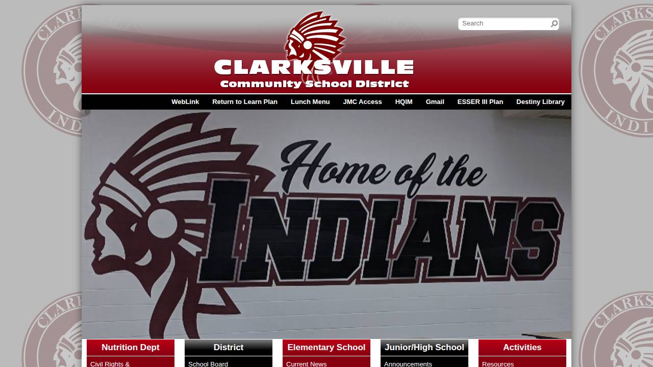 Clarksville Comm School District website screenshot