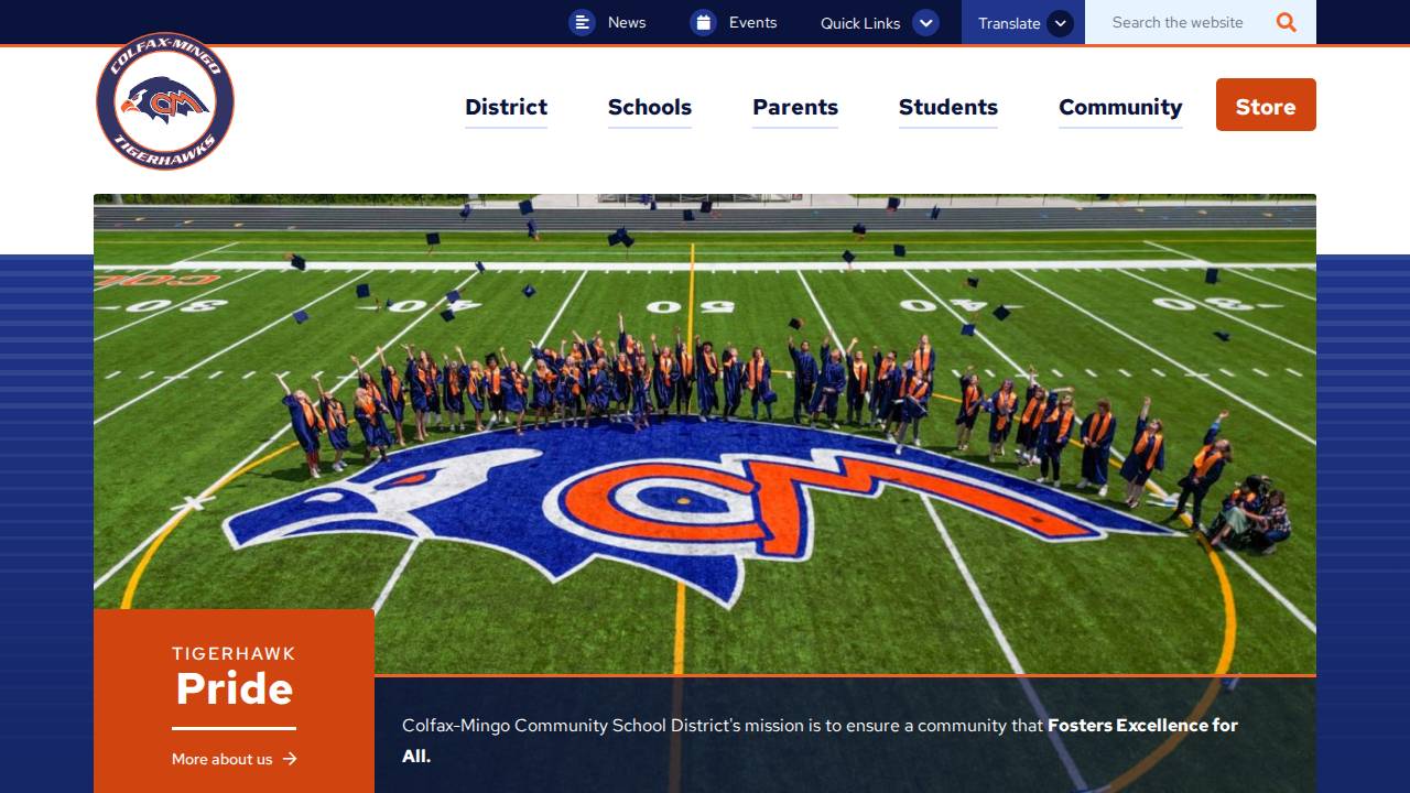 Colfax-Mingo Comm School District website screenshot