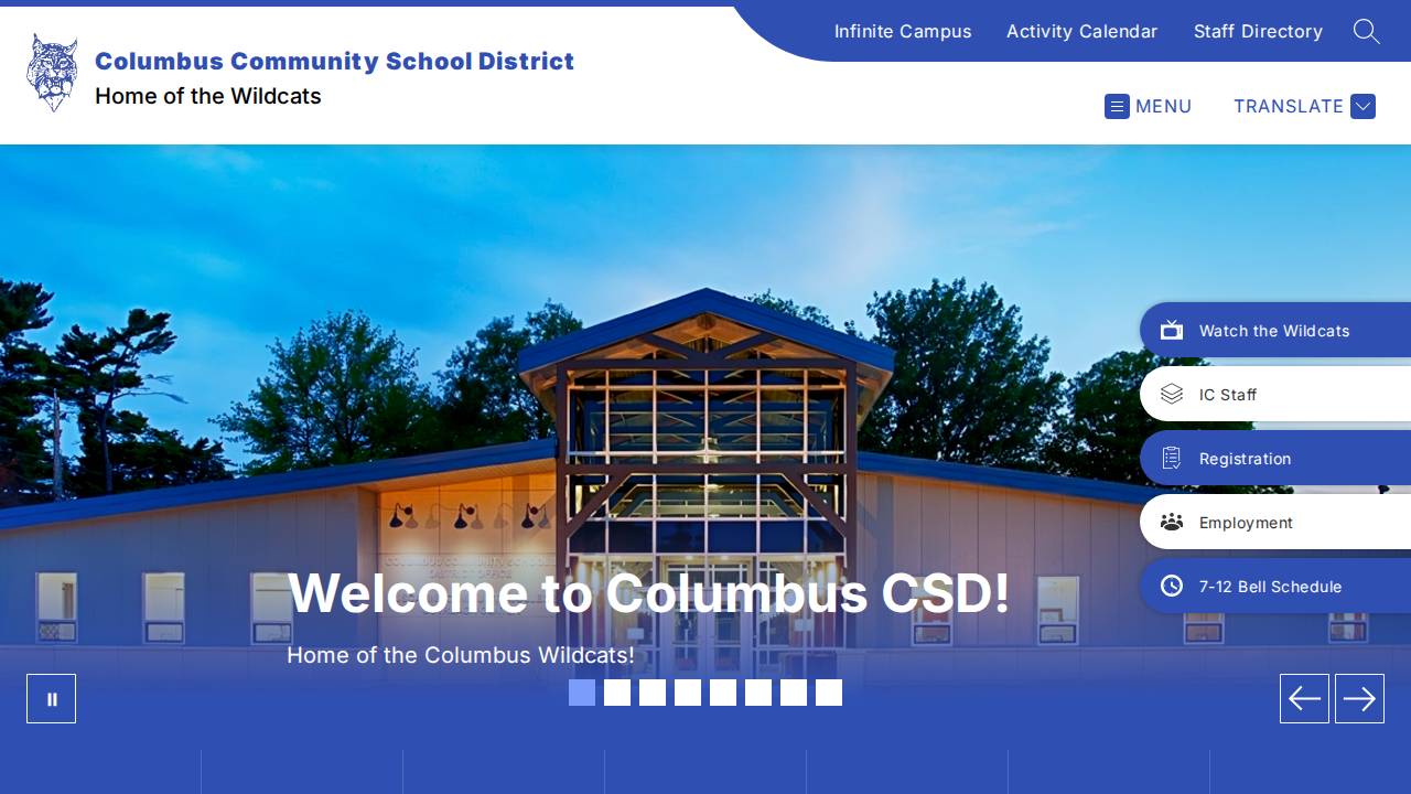 Columbus Comm School District website screenshot
