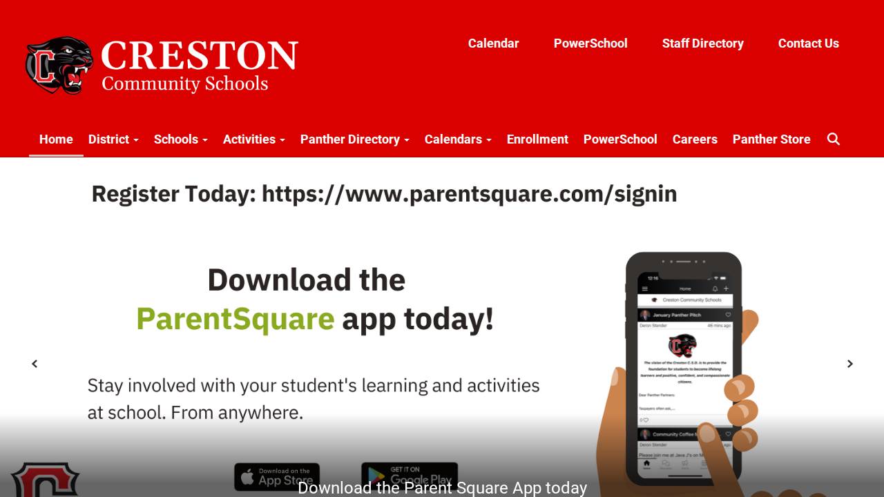 Creston Comm School District website screenshot