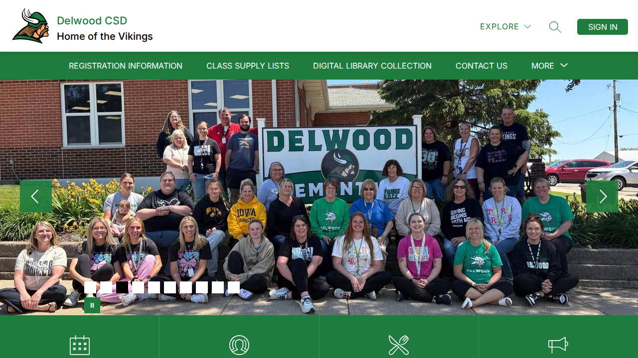 Delwood Comm School District website screenshot