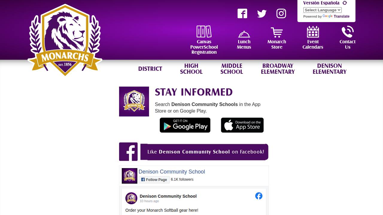 Denison Comm School District website screenshot