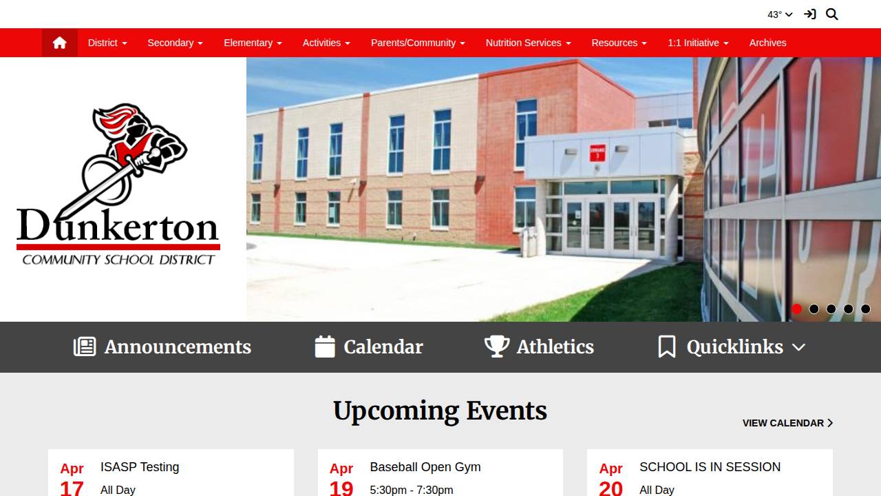 Dunkerton Comm School District website screenshot