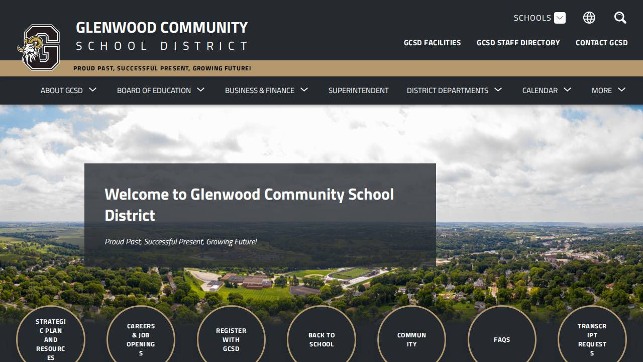 Glenwood Comm School District website screenshot