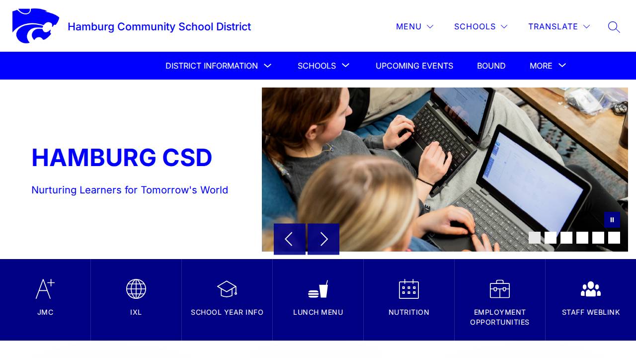 Hamburg Comm School District website screenshot