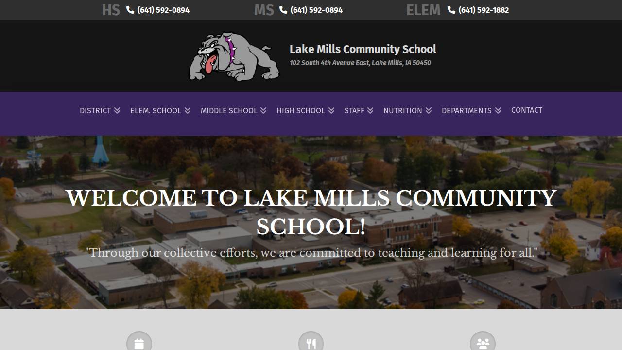 Lake Mills Comm School District website screenshot