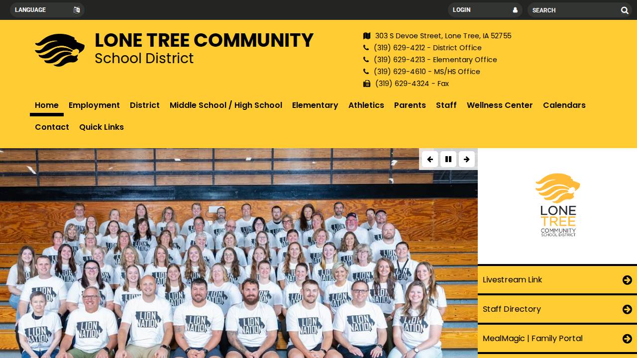 Lone Tree Comm School District website screenshot