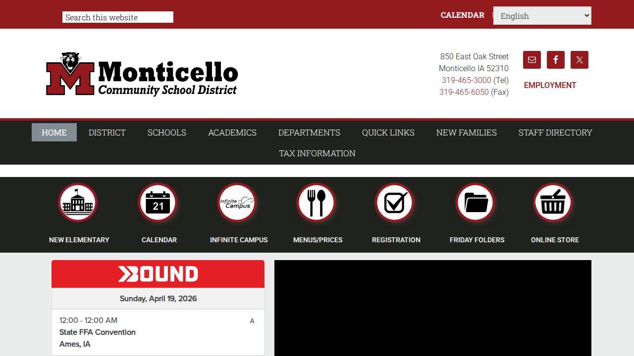 Monticello Comm School District website screenshot