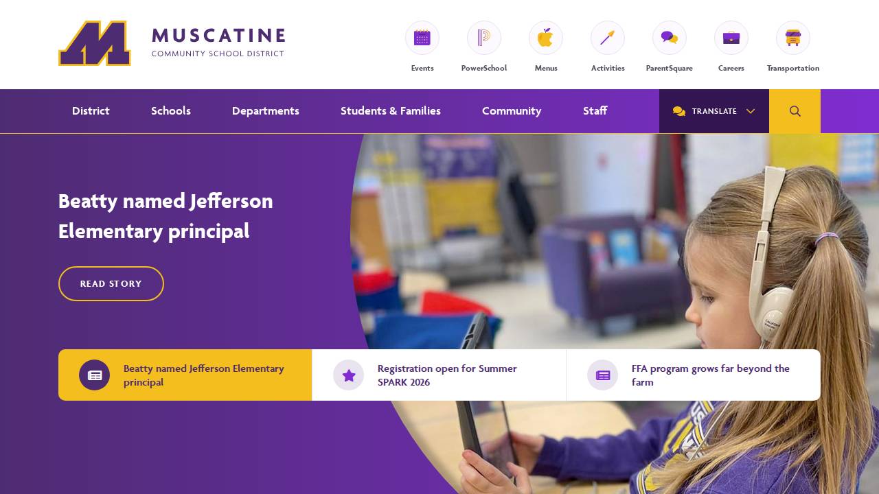 Muscatine Comm School District website screenshot