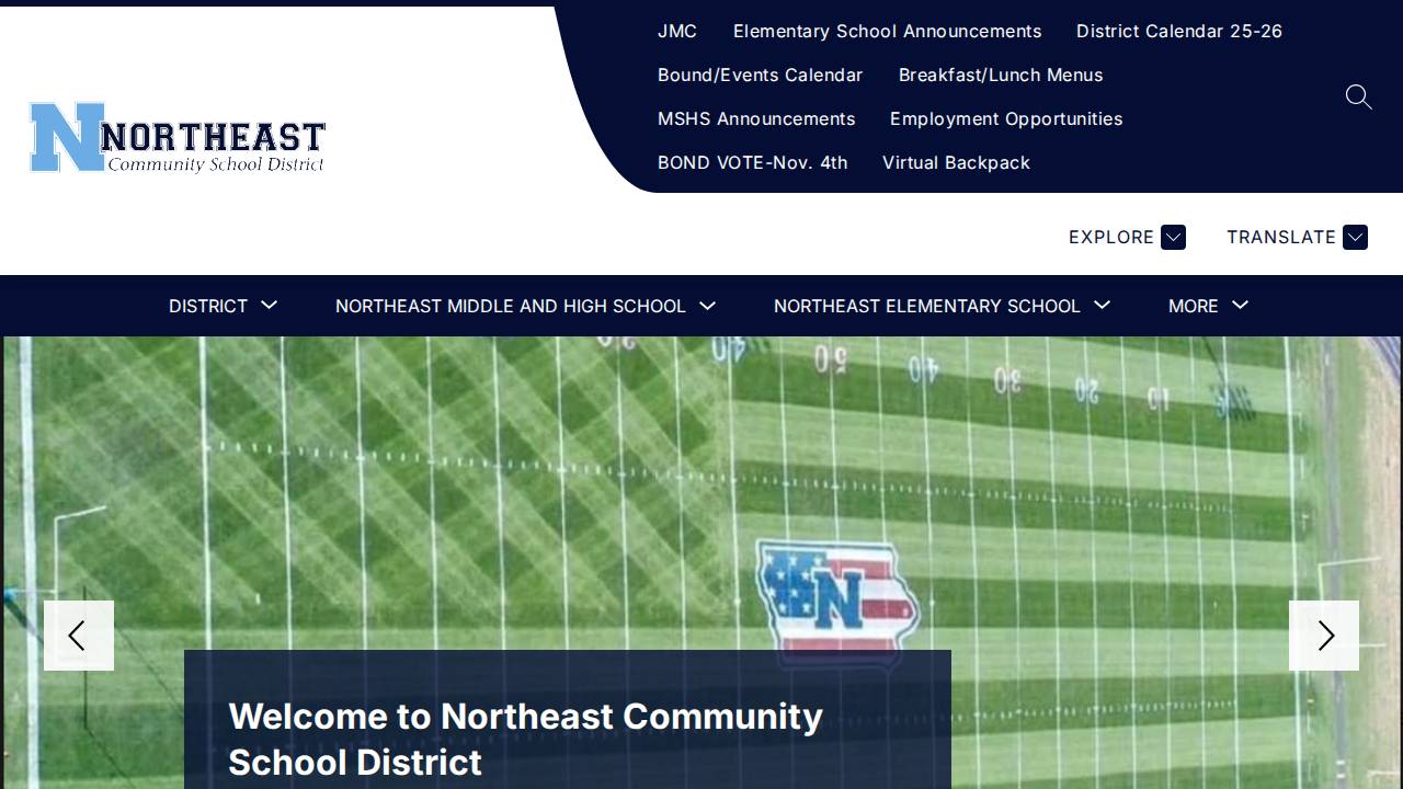 Northeast Comm School District website screenshot