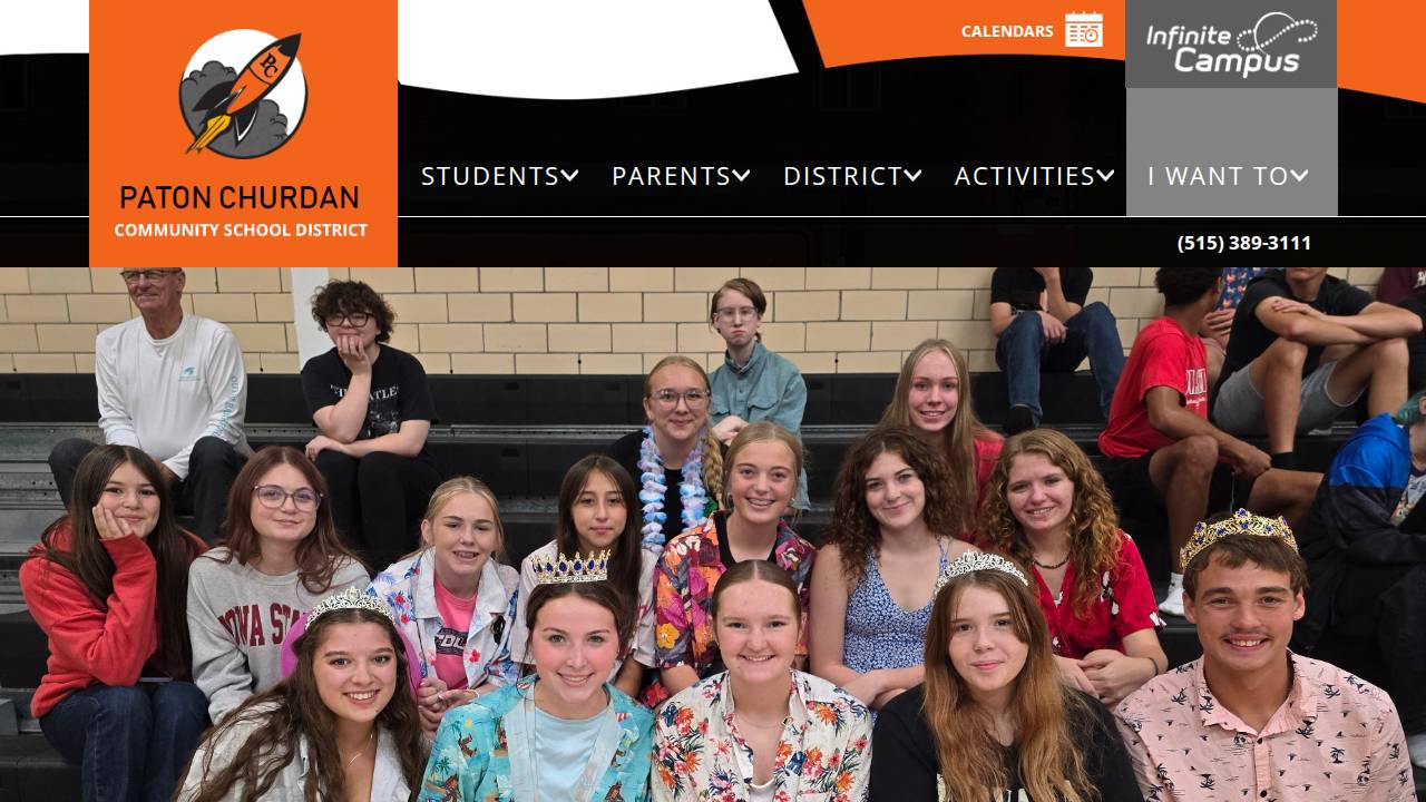 Paton-Churdan Comm School District website screenshot