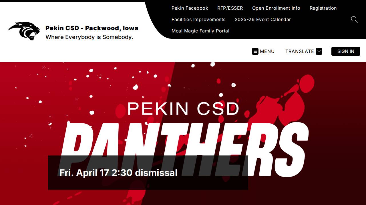 Pekin Comm School District website screenshot