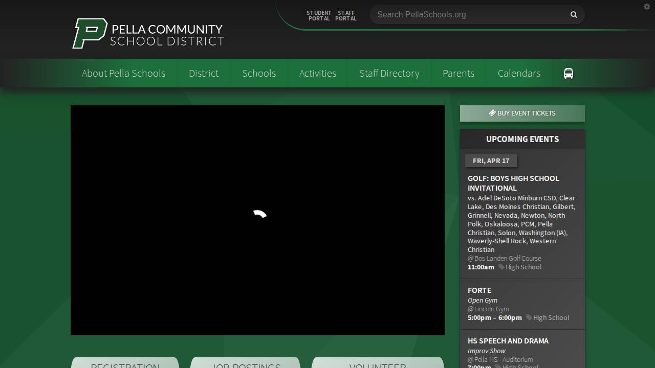 Pella Comm School District website screenshot