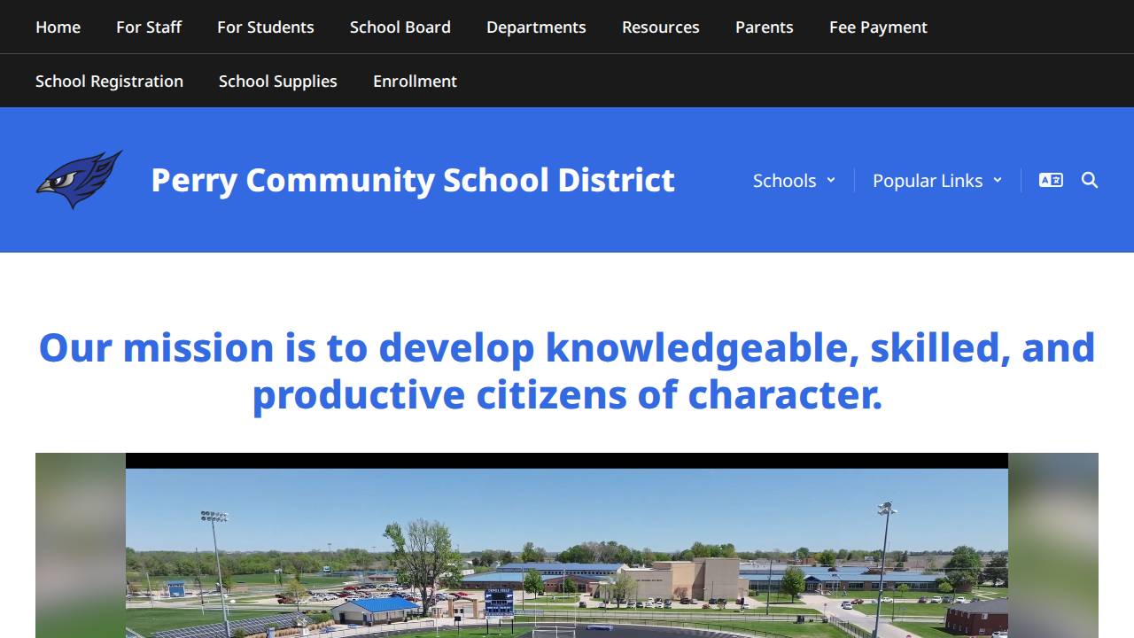 Perry Comm School District website screenshot