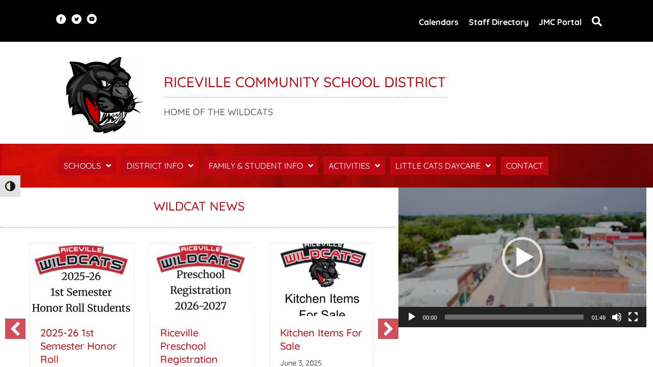 Riceville Comm School District website screenshot