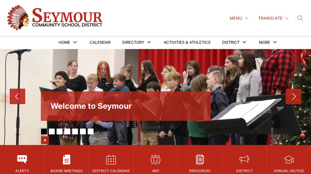 Seymour Comm School District website screenshot