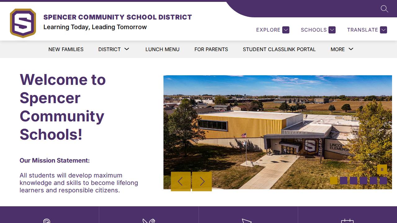 Spencer Comm School District website screenshot