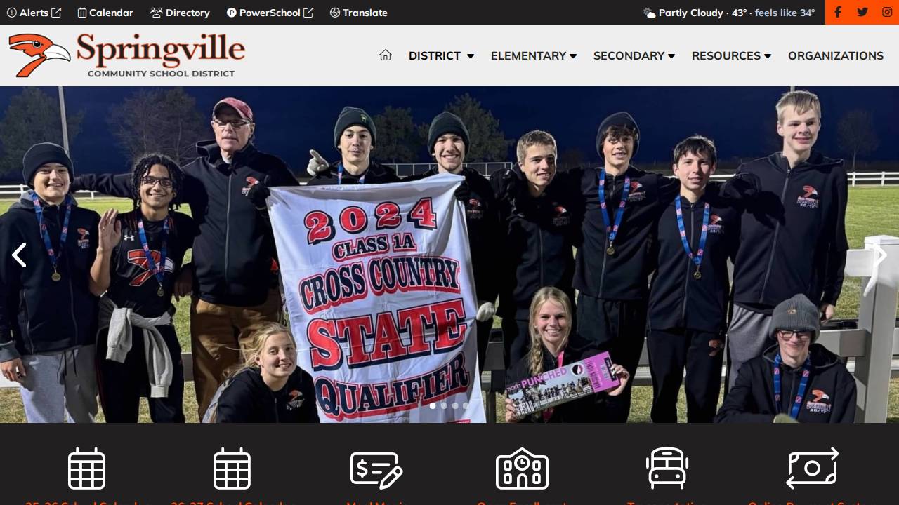 Springville Comm School District website screenshot